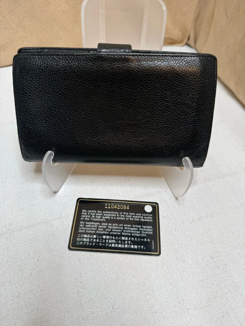 Chanel Vintage Black Caviar Leather CC Logo Long Wallet Clutch Gold tone